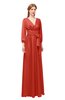 ColsBM Martha Poinciana Bridesmaid Dresses Floor Length Ruching Zip up V-neck Long Sleeve Glamorous