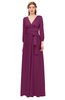 ColsBM Martha Raspberry Radiance Bridesmaid Dresses Floor Length Ruching Zip up V-neck Long Sleeve Glamorous