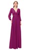 ColsBM Martha Raspberry Bridesmaid Dresses Floor Length Ruching Zip up V-neck Long Sleeve Glamorous