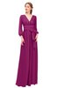 ColsBM Martha Raspberry Bridesmaid Dresses Floor Length Ruching Zip up V-neck Long Sleeve Glamorous