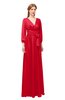 ColsBM Martha Red Bridesmaid Dresses Floor Length Ruching Zip up V-neck Long Sleeve Glamorous
