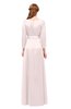 ColsBM Martha Rosewater Pink Bridesmaid Dresses Floor Length Ruching Zip up V-neck Long Sleeve Glamorous