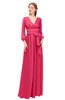 ColsBM Martha Rouge Red Bridesmaid Dresses Floor Length Ruching Zip up V-neck Long Sleeve Glamorous