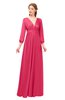 ColsBM Martha Rouge Red Bridesmaid Dresses Floor Length Ruching Zip up V-neck Long Sleeve Glamorous