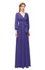 ColsBM Martha Royal Purple Bridesmaid Dresses Floor Length Ruching Zip up V-neck Long Sleeve Glamorous