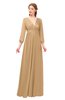 ColsBM Martha Sand Bridesmaid Dresses Floor Length Ruching Zip up V-neck Long Sleeve Glamorous