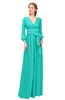 ColsBM Martha Spectra Green Bridesmaid Dresses Floor Length Ruching Zip up V-neck Long Sleeve Glamorous