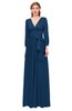 ColsBM Martha Twilight Blue Bridesmaid Dresses Floor Length Ruching Zip up V-neck Long Sleeve Glamorous