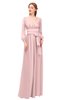 ColsBM Martha Veiled Rose Bridesmaid Dresses Floor Length Ruching Zip up V-neck Long Sleeve Glamorous