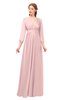 ColsBM Martha Veiled Rose Bridesmaid Dresses Floor Length Ruching Zip up V-neck Long Sleeve Glamorous