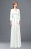 ColsBM Martha White Bridesmaid Dresses Floor Length Ruching Zip up V-neck Long Sleeve Glamorous