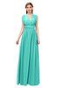 ColsBM Freya Blue Turquoise Bridesmaid Dresses Floor Length V-neck A-line Sleeveless Sexy Zip up