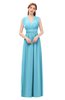 ColsBM Freya Light Blue Bridesmaid Dresses Floor Length V-neck A-line Sleeveless Sexy Zip up