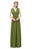 ColsBM Freya Olive Green Bridesmaid Dresses Floor Length V-neck A-line Sleeveless Sexy Zip up
