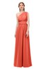 ColsBM Avery Living Coral Bridesmaid Dresses One Shoulder Ruching Glamorous Floor Length A-line Backless