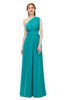 ColsBM Avery Peacock Blue Bridesmaid Dresses One Shoulder Ruching Glamorous Floor Length A-line Backless