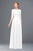 ColsBM Aisha White Bridesmaid Dresses Sash A-line Floor Length Mature Sabrina Zipper