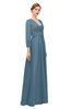 ColsBM Andie Bluestone Bridesmaid Dresses Ruching Modest Zipper Floor Length A-line V-neck