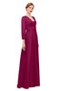 ColsBM Andie Cerise Bridesmaid Dresses Ruching Modest Zipper Floor Length A-line V-neck