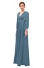 ColsBM Andie Copen Blue Bridesmaid Dresses Ruching Modest Zipper Floor Length A-line V-neck