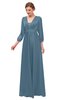 ColsBM Andie Copen Blue Bridesmaid Dresses Ruching Modest Zipper Floor Length A-line V-neck