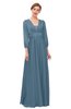 ColsBM Andie Copen Blue Bridesmaid Dresses Ruching Modest Zipper Floor Length A-line V-neck