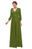 ColsBM Andie Olive Green Bridesmaid Dresses Ruching Modest Zipper Floor Length A-line V-neck