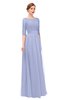 ColsBM Lola Blue Heron Bridesmaid Dresses Zip up Boat A-line Half Length Sleeve Modest Lace