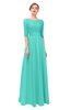 ColsBM Lola Blue Turquoise Bridesmaid Dresses Zip up Boat A-line Half Length Sleeve Modest Lace