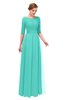 ColsBM Lola Blue Turquoise Bridesmaid Dresses Zip up Boat A-line Half Length Sleeve Modest Lace