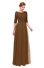 ColsBM Lola Brown Bridesmaid Dresses Zip up Boat A-line Half Length Sleeve Modest Lace