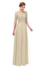 ColsBM Lola Champagne Bridesmaid Dresses Zip up Boat A-line Half Length Sleeve Modest Lace
