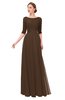 ColsBM Lola Chocolate Brown Bridesmaid Dresses Zip up Boat A-line Half Length Sleeve Modest Lace