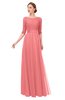 ColsBM Lola Coral Bridesmaid Dresses Zip up Boat A-line Half Length Sleeve Modest Lace