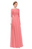 ColsBM Lola Coral Bridesmaid Dresses Zip up Boat A-line Half Length Sleeve Modest Lace
