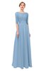 ColsBM Lola Dusty Blue Bridesmaid Dresses Zip up Boat A-line Half Length Sleeve Modest Lace