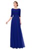 ColsBM Lola Electric Blue Bridesmaid Dresses Zip up Boat A-line Half Length Sleeve Modest Lace