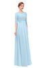 ColsBM Lola Ice Blue Bridesmaid Dresses Zip up Boat A-line Half Length Sleeve Modest Lace