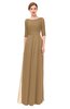 ColsBM Lola Indian Tan Bridesmaid Dresses Zip up Boat A-line Half Length Sleeve Modest Lace