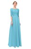 ColsBM Lola Light Blue Bridesmaid Dresses Zip up Boat A-line Half Length Sleeve Modest Lace