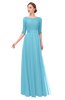 ColsBM Lola Light Blue Bridesmaid Dresses Zip up Boat A-line Half Length Sleeve Modest Lace