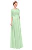 ColsBM Lola Light Green Bridesmaid Dresses Zip up Boat A-line Half Length Sleeve Modest Lace