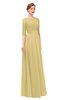 ColsBM Lola New Wheat Bridesmaid Dresses Zip up Boat A-line Half Length Sleeve Modest Lace