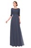 ColsBM Lola Nightshadow Blue Bridesmaid Dresses Zip up Boat A-line Half Length Sleeve Modest Lace
