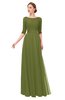 ColsBM Lola Olive Green Bridesmaid Dresses Zip up Boat A-line Half Length Sleeve Modest Lace