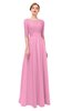 ColsBM Lola Pink Bridesmaid Dresses Zip up Boat A-line Half Length Sleeve Modest Lace