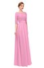 ColsBM Lola Pink Bridesmaid Dresses Zip up Boat A-line Half Length Sleeve Modest Lace