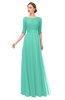 ColsBM Lola Seafoam Green Bridesmaid Dresses Zip up Boat A-line Half Length Sleeve Modest Lace