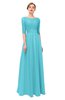 ColsBM Lola Turquoise Bridesmaid Dresses Zip up Boat A-line Half Length Sleeve Modest Lace