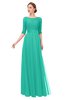 ColsBM Lola Viridian Green Bridesmaid Dresses Zip up Boat A-line Half Length Sleeve Modest Lace